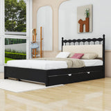 Wooden Queen Storage Bed with Headboard and Storage, Twin Trundle Bed