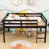 Kids Wooden Full Size Low Loft Bed - [Toddler, Boys, Girls]