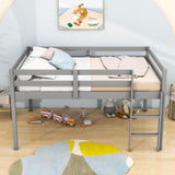 Kids Wooden Full Size Low Loft Bed - [Toddler, Boys, Girls]