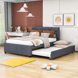 Full Upholstered Platform Bed Frame with Headboard, Twin Trundle Bed