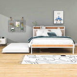 Smart Modern Queen Size Metal Platform Bed Frame with Twin Trundle