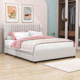 Upholstered Platform Queen Size Bed Frame with Storage and Twin XL Trundle - [Drawers, Headboard]