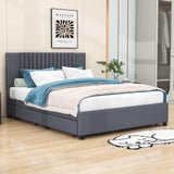 Upholstered Platform Queen Size Bed Frame with Storage and Twin XL Trundle - [Drawers, Headboard]