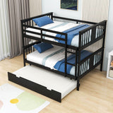 Convertible Full Over Full Bunk Beds with Trundle for Kids Adults - [Wooden]