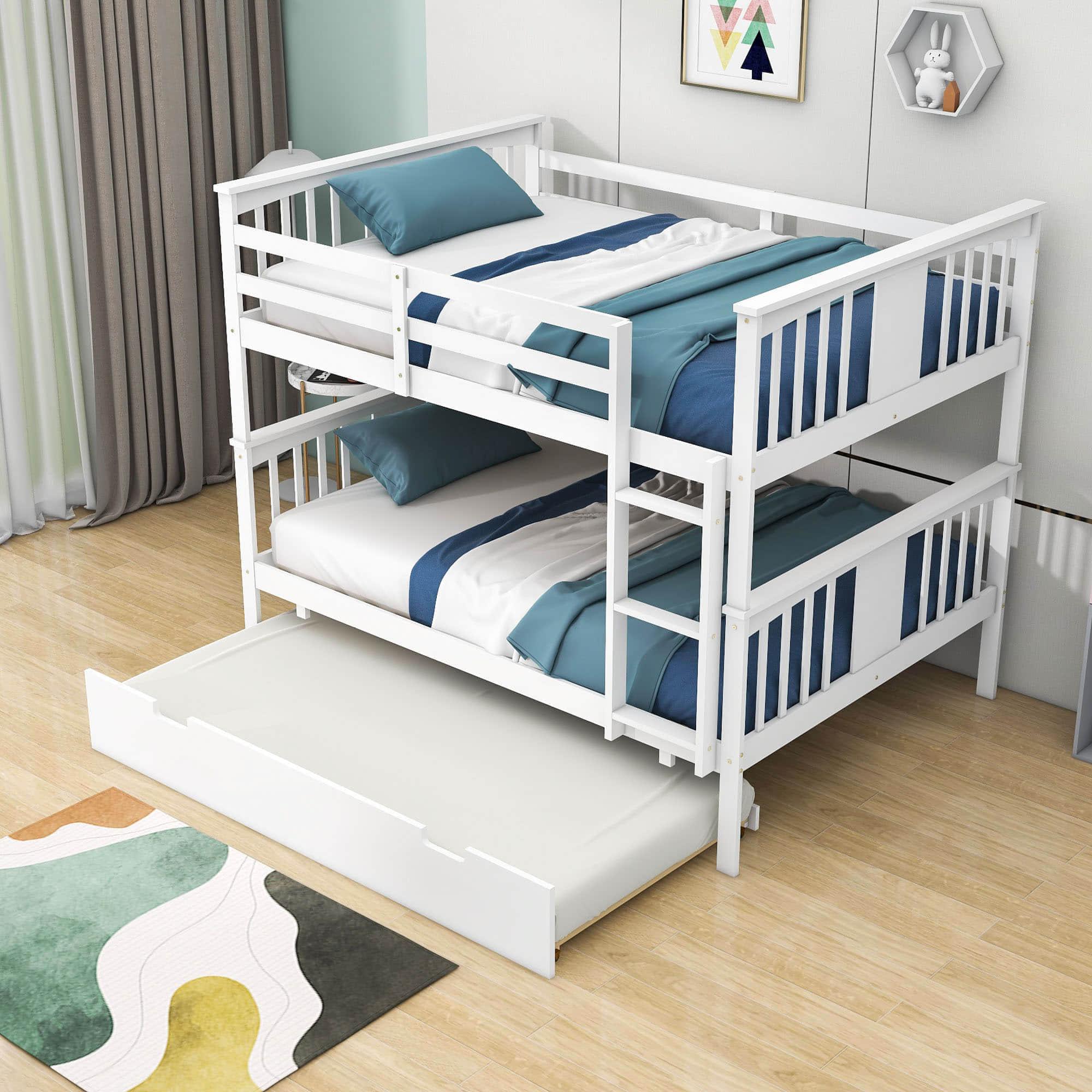 Convertible Full Over Full Bunk Beds with Trundle for Kids Adults - [Wooden]