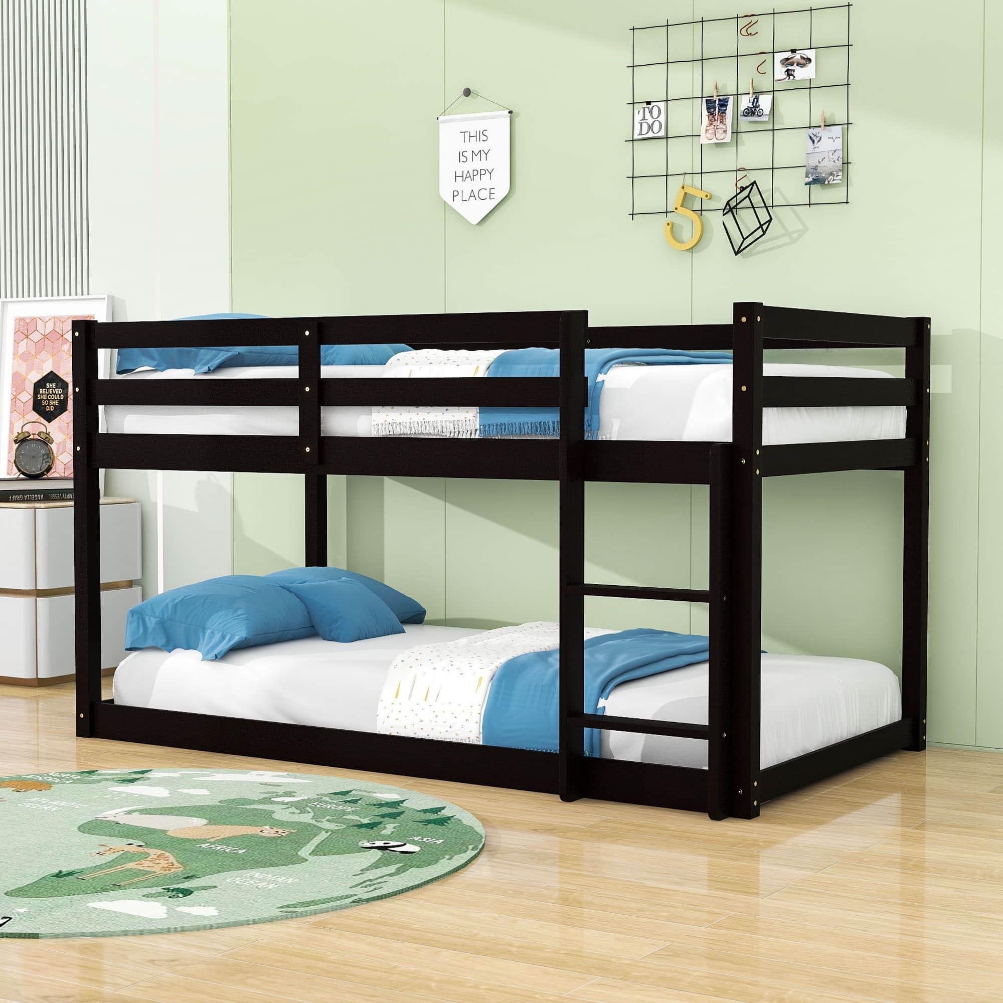 Twin Over Twin Small Loft Bunk Beds for Toddler with Ladder - [Wooden]