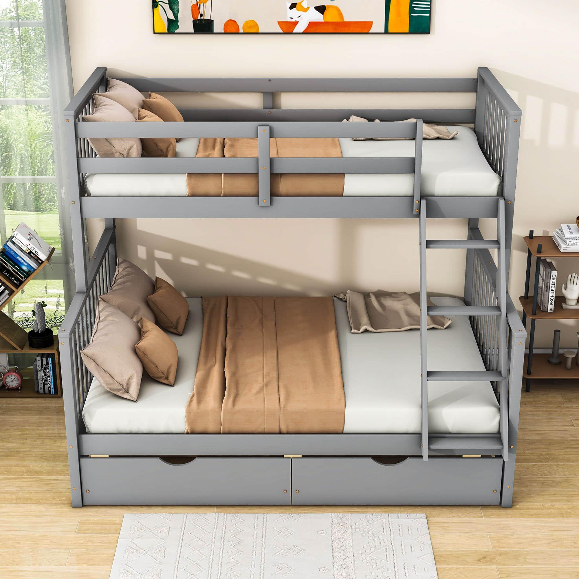 Twin over Full Convertible Bunk Bed for Kids, Adults with Storage - [Drawers]