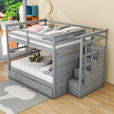 Full Size Bunk Beds with Stairs and Trundle, Storage for Kids, Adults