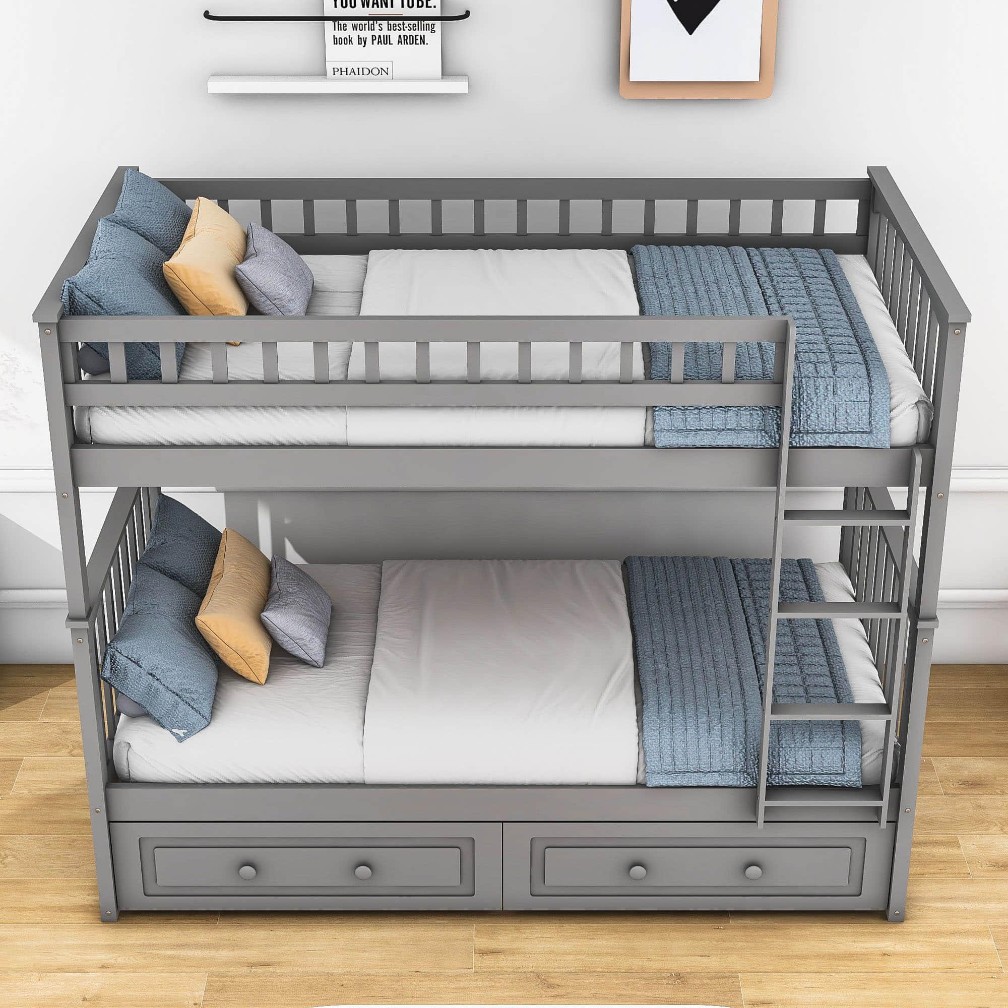 Convertible Twin Over Twin Bunk Beds with Storage Drawers - [Wooden]