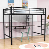 Metal Full Size Gaming Loft Bed Frame with Desk and Shelves - [2 Ladders]