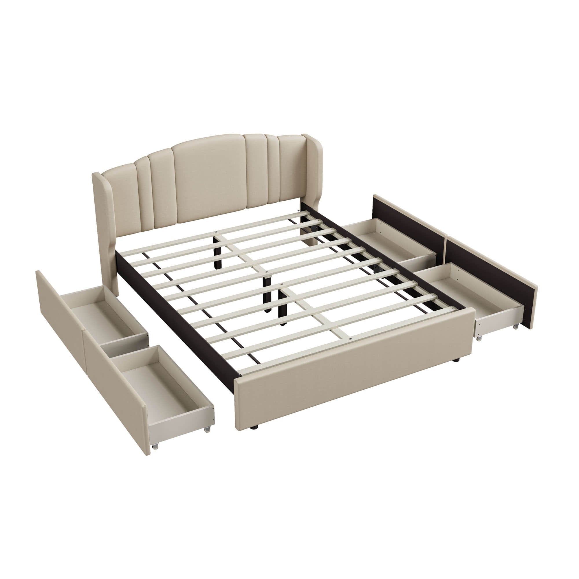 Queen Modern Upholstered Bed Frame with Headboard and Storage