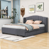 Modern Upholstered Queen Platform Bed Frame with Headboard and Storage