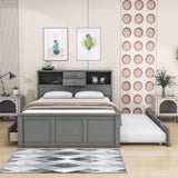 Wood Smart Full Platform Bed with Twin Trundle and Storage Headboard