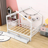 Modern Kids Full Size House Platform Bed with Storage and Headboard - [Drawers]