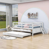 Solid Wood Low Full Size Kids Bed with Trundle and Storage - [Drawers, Rails]