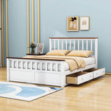 Wooden Queen Size Platform Bed Frame with Storage and Slat Headboard