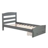 Wood Twin Bed Frame with Headboard and Storage Kids Bedroom Furniture