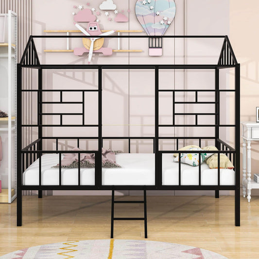 Metal Twin Low House Bed Frame for Kids, Toddler