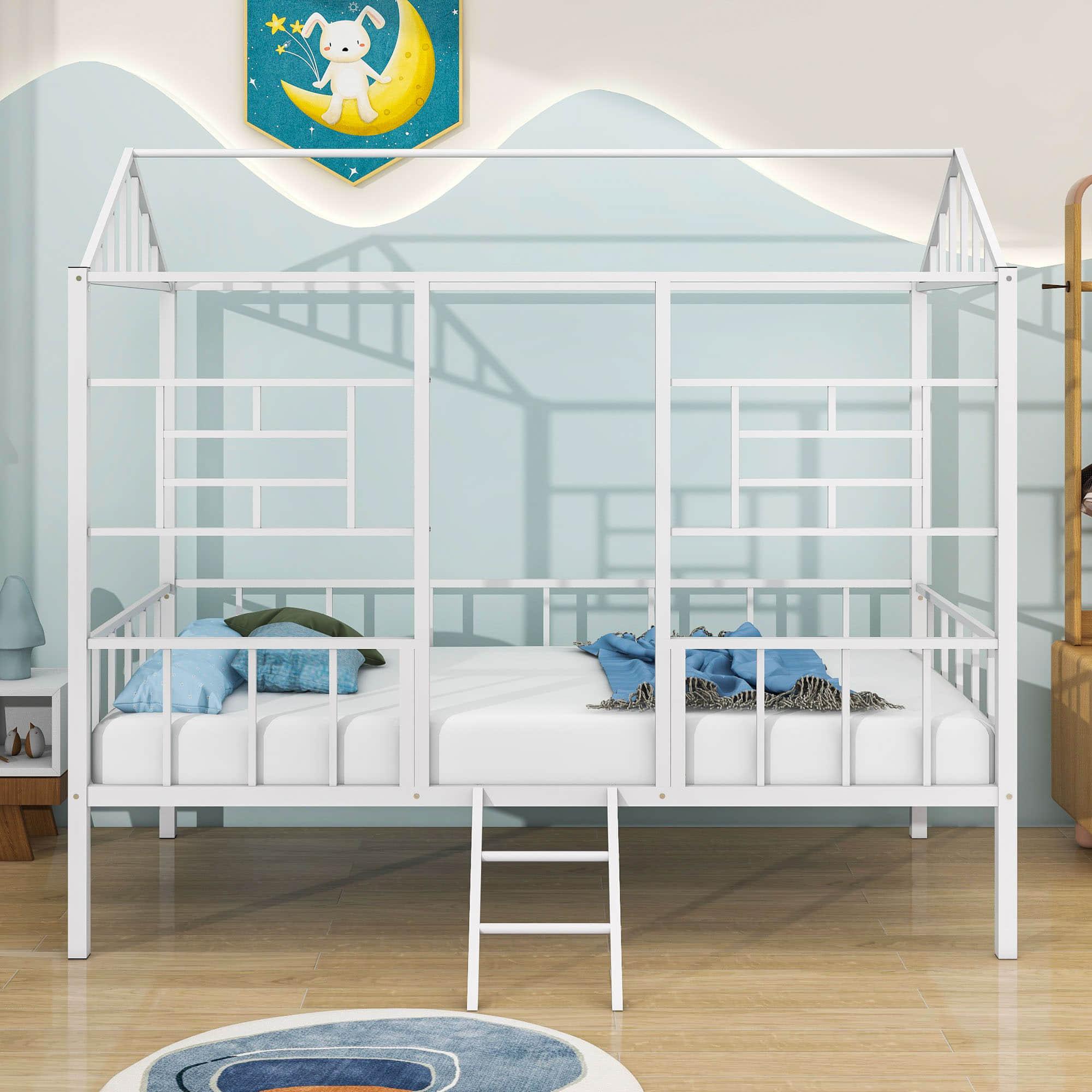 Metal Twin Low House Bed Frame for Kids, Toddler