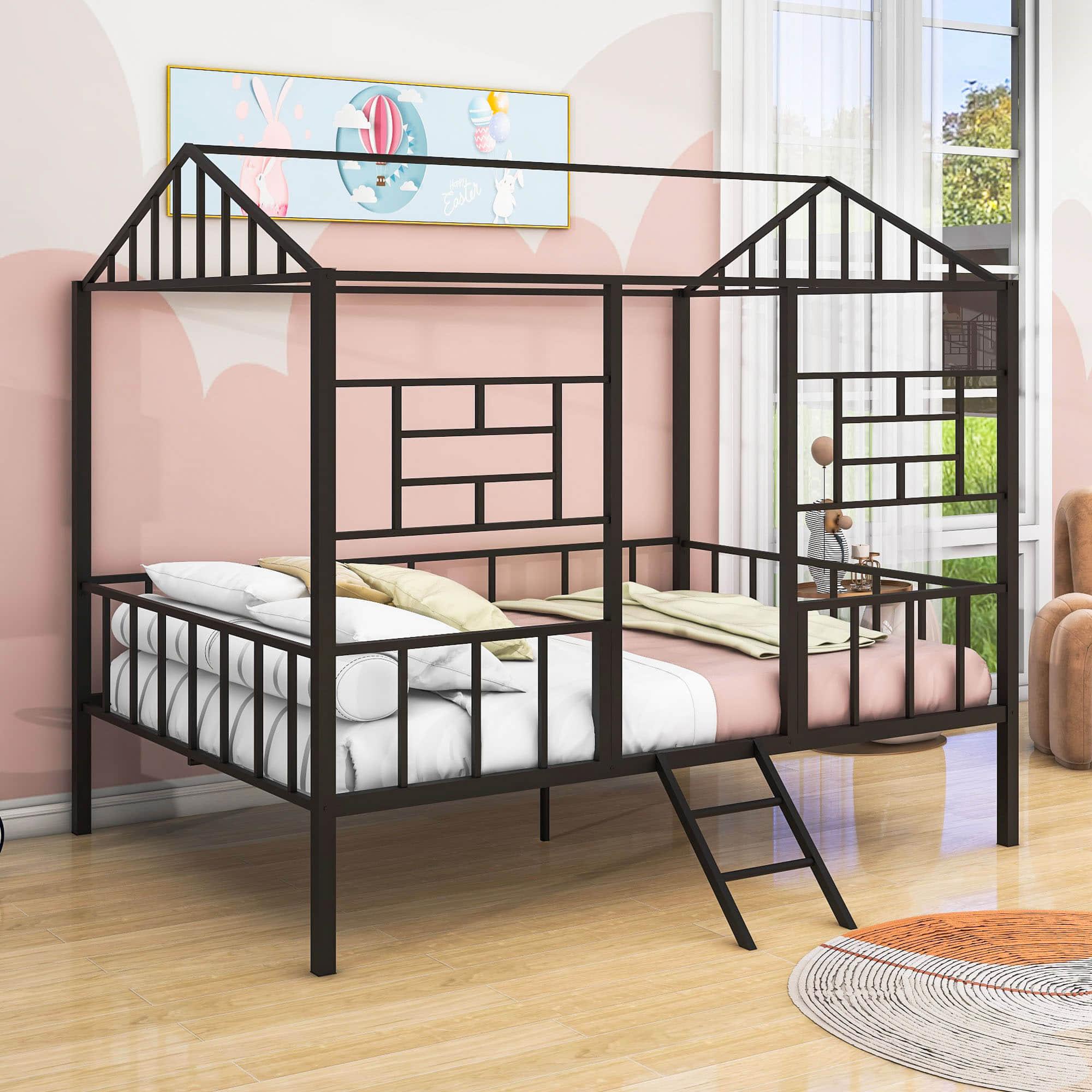 Full Size Metal House Bed Frame for Kids, Toddler