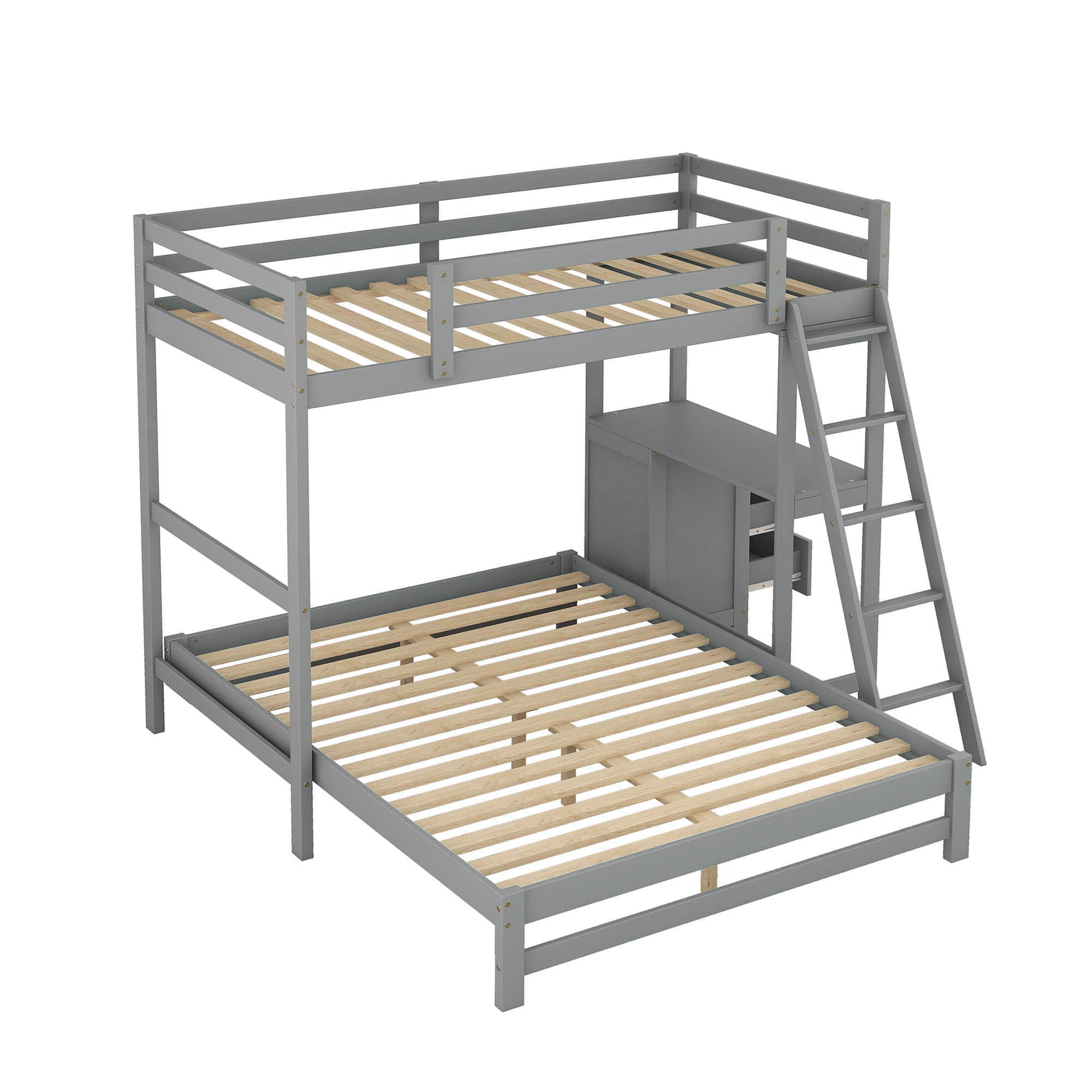 Twin Over Full Bunk Beds with Desk and Storage Drawers - [Wooden, Detachable, L-Shaped]