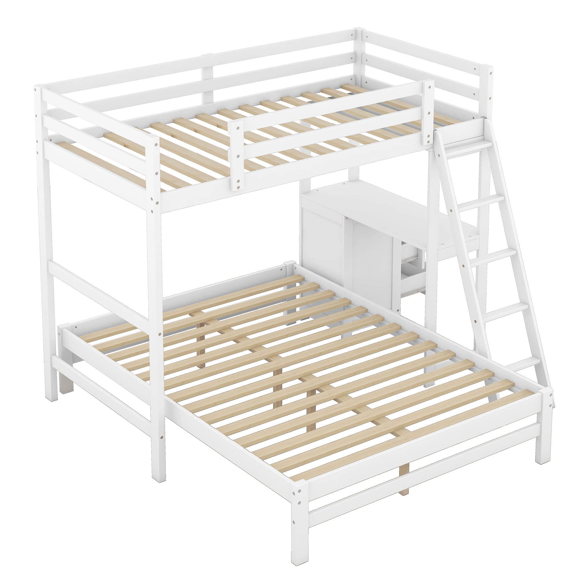 Twin Over Full Bunk Beds with Desk and Storage Drawers - [Wooden, Detachable, L-Shaped]