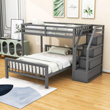 Twin Over Full Loft Bunk Beds with Stairs and Storage for Kids, Adults - [Detachable]