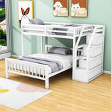 Twin Over Full Loft Bunk Beds with Stairs and Storage for Kids, Adults - [Detachable]