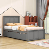 Twin Size Classic Platform Bed with Storage Drawers and Headboard