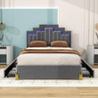 Upholstered Platform Full Size Bed Frame with Headboard and LED Lights