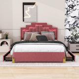 Upholstered Platform Queen Bed Frame with Headboard and LED Lights