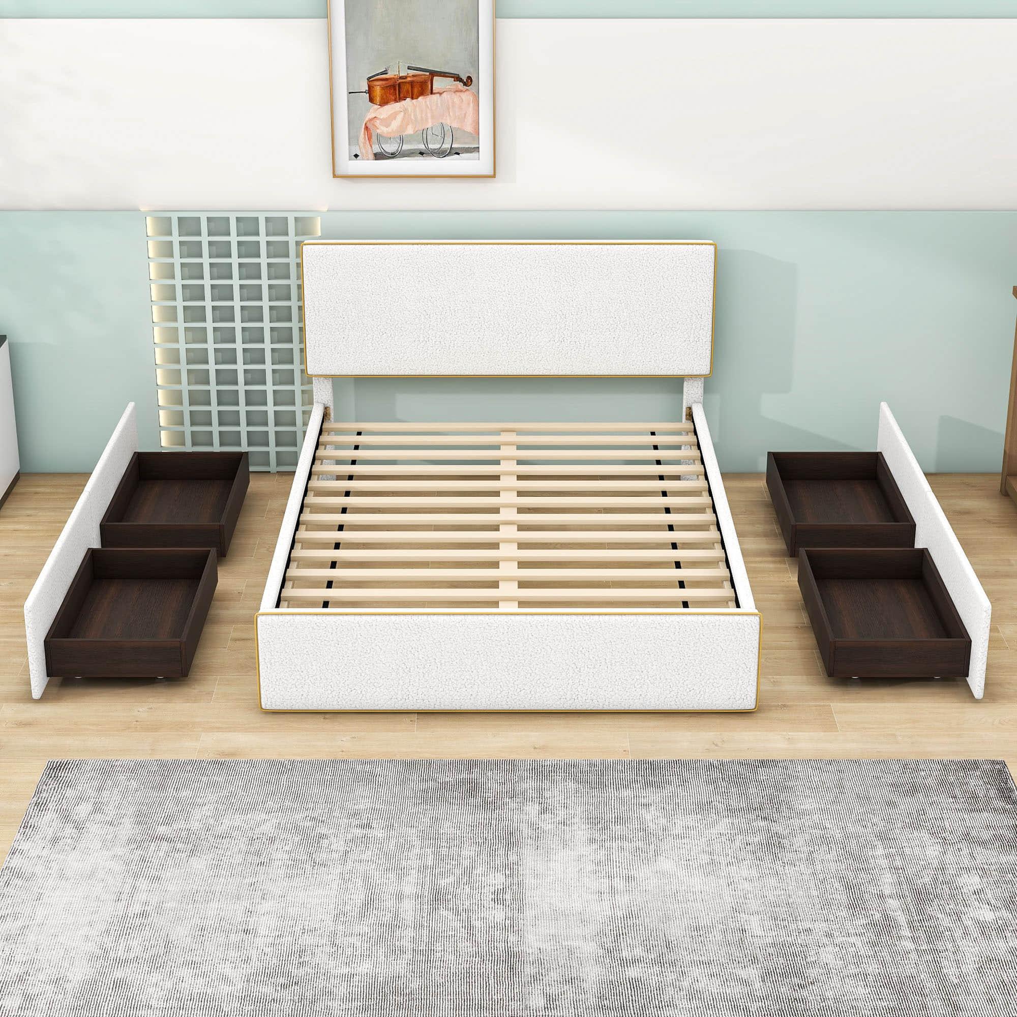 Full Upholstered Platform Bed Frame with Headboard and Storage