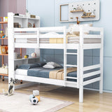 Solid Wood Convertible Twin Over Twin Bunk Beds with Bookcase Headboard