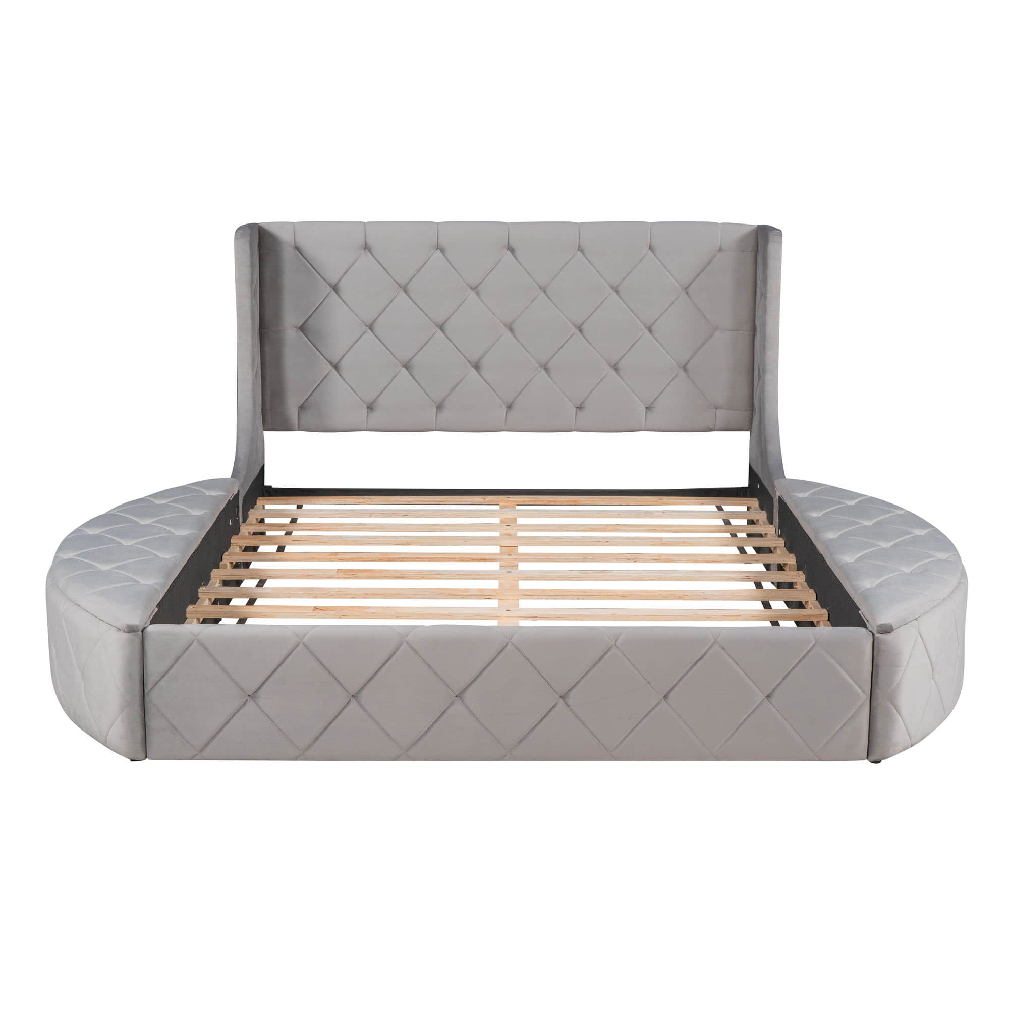 Upholstered Queen Platform Bed Frame with Wingback Headboard and Storage