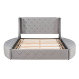 Upholstered Queen Platform Bed Frame with Wingback Headboard and Storage