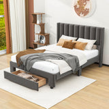 Velvet Full Size Upholstered Platform Bed Frame with Headboard and Storage