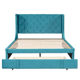 Queen Upholstered Bed Frame with Wingback Headboard and Storage