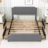 Queen Velvet Upholstered Bed Frame with Headboard and Storage