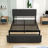 Metal Queen Size Upholstered Storage Bed with Headboard and Drawers