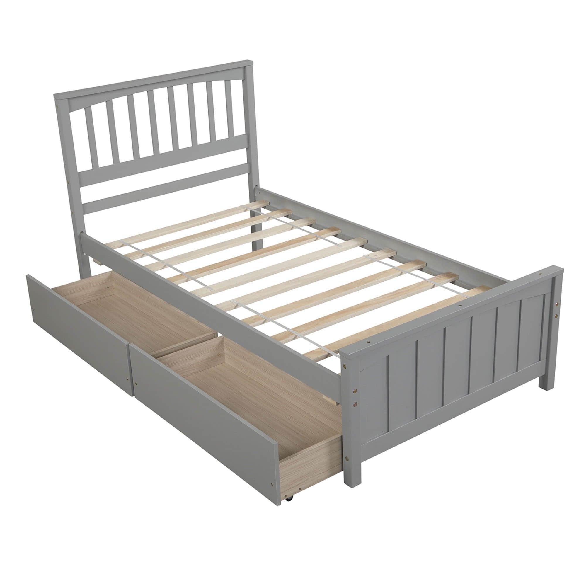 Wood Kids Storage Bed Frame with Headboard and Drawers