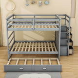 Full Size Bunk Beds with Stairs and Trundle, Storage for Kids, Adults