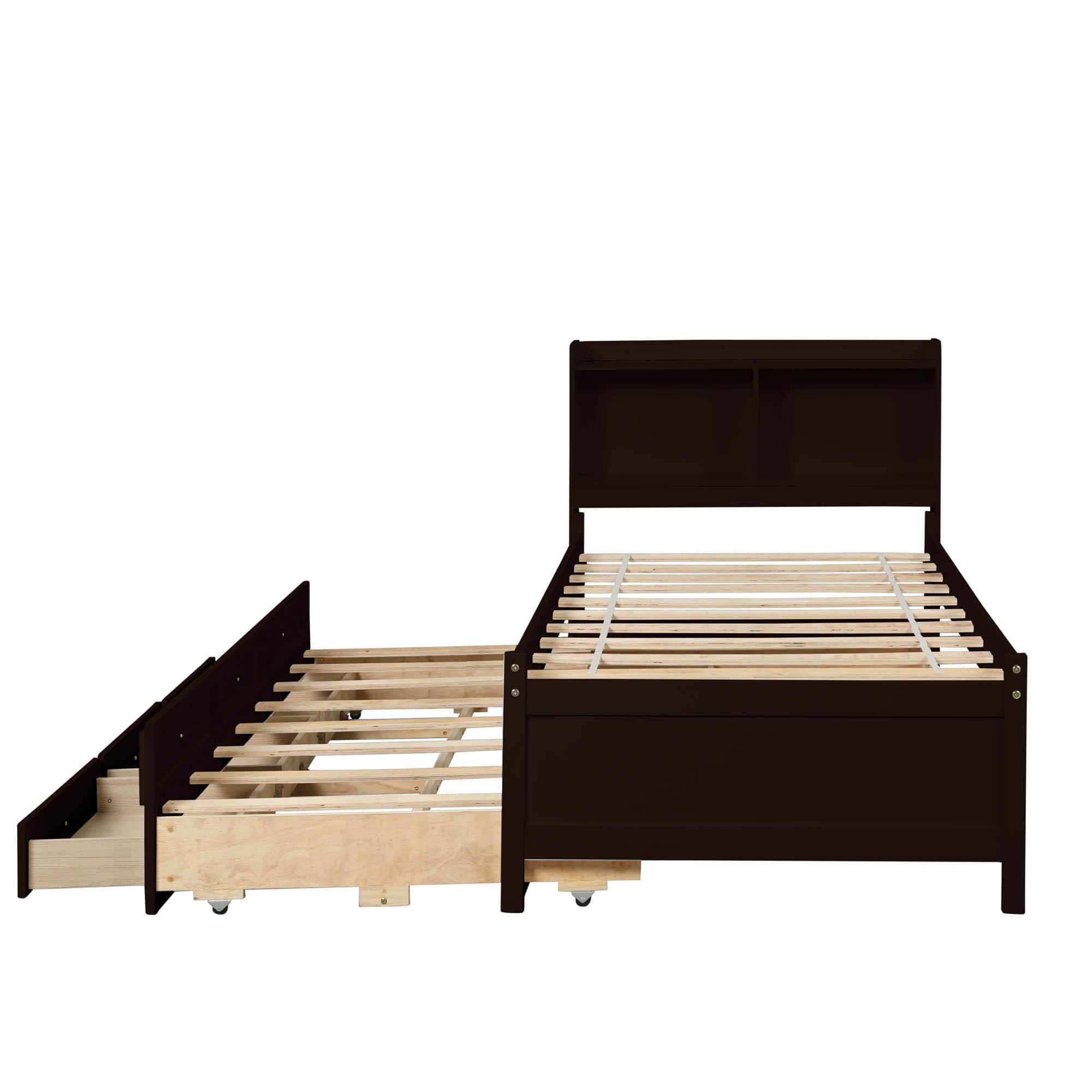 Wood Twin Captains Bed with Storage and Headboard, Twin Trundle Bed