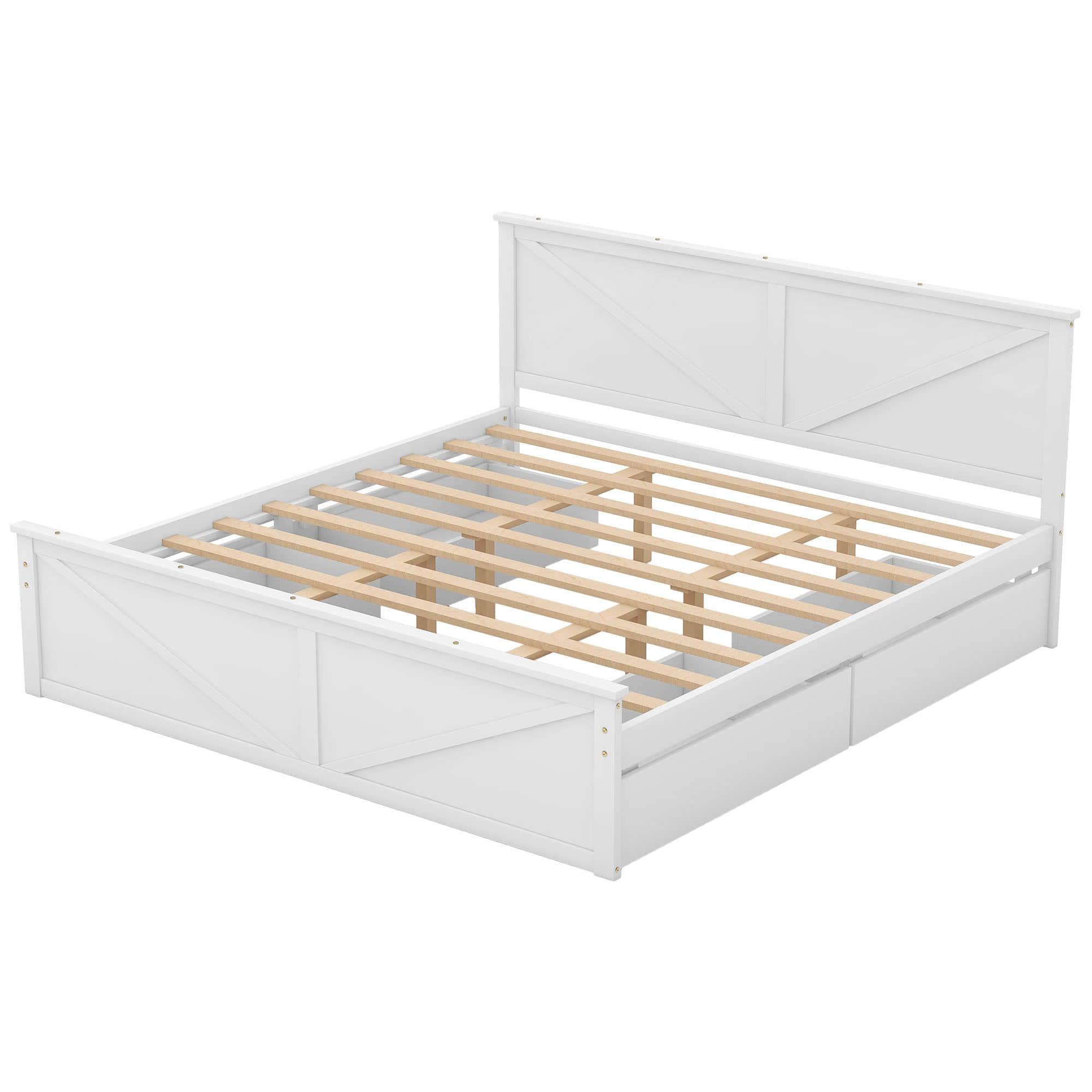 Wooden King Size Platform Bed with Storage and Headboard - [Drawers]