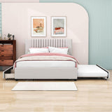 Upholstered Platform Queen Size Bed Frame with Storage and Twin XL Trundle - [Drawers, Headboard]