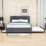 Upholstered Platform Queen Size Bed Frame with Storage and Twin XL Trundle - [Drawers, Headboard]