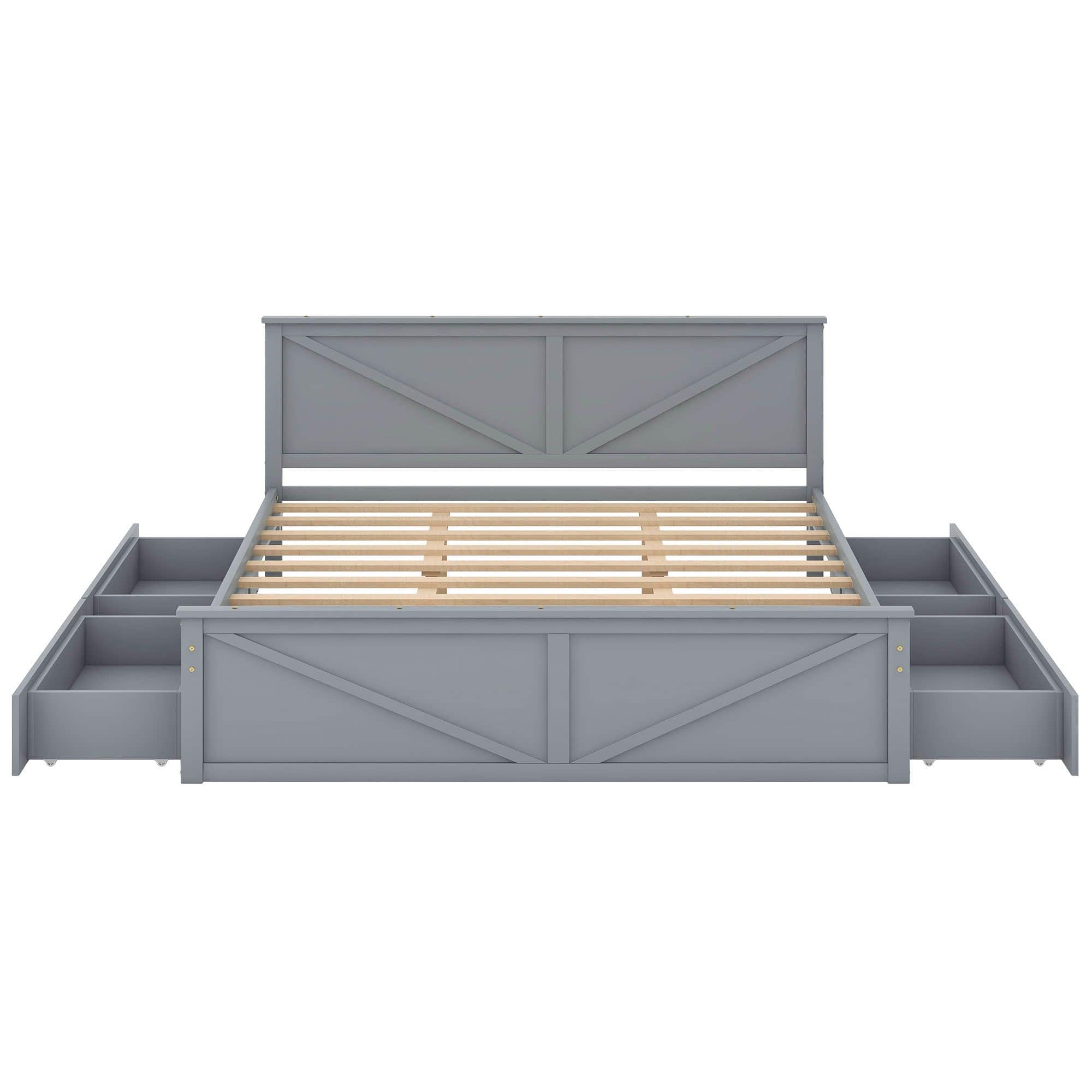 Wooden King Size Platform Bed with Storage and Headboard - [Drawers]