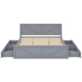 Wooden King Size Platform Bed with Storage and Headboard - [Drawers]