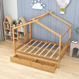 Modern Kids Full Size House Platform Bed with Storage and Headboard - [Drawers]