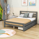 Full Size Wooden Platform Bed with Storage Drawers and Headboard