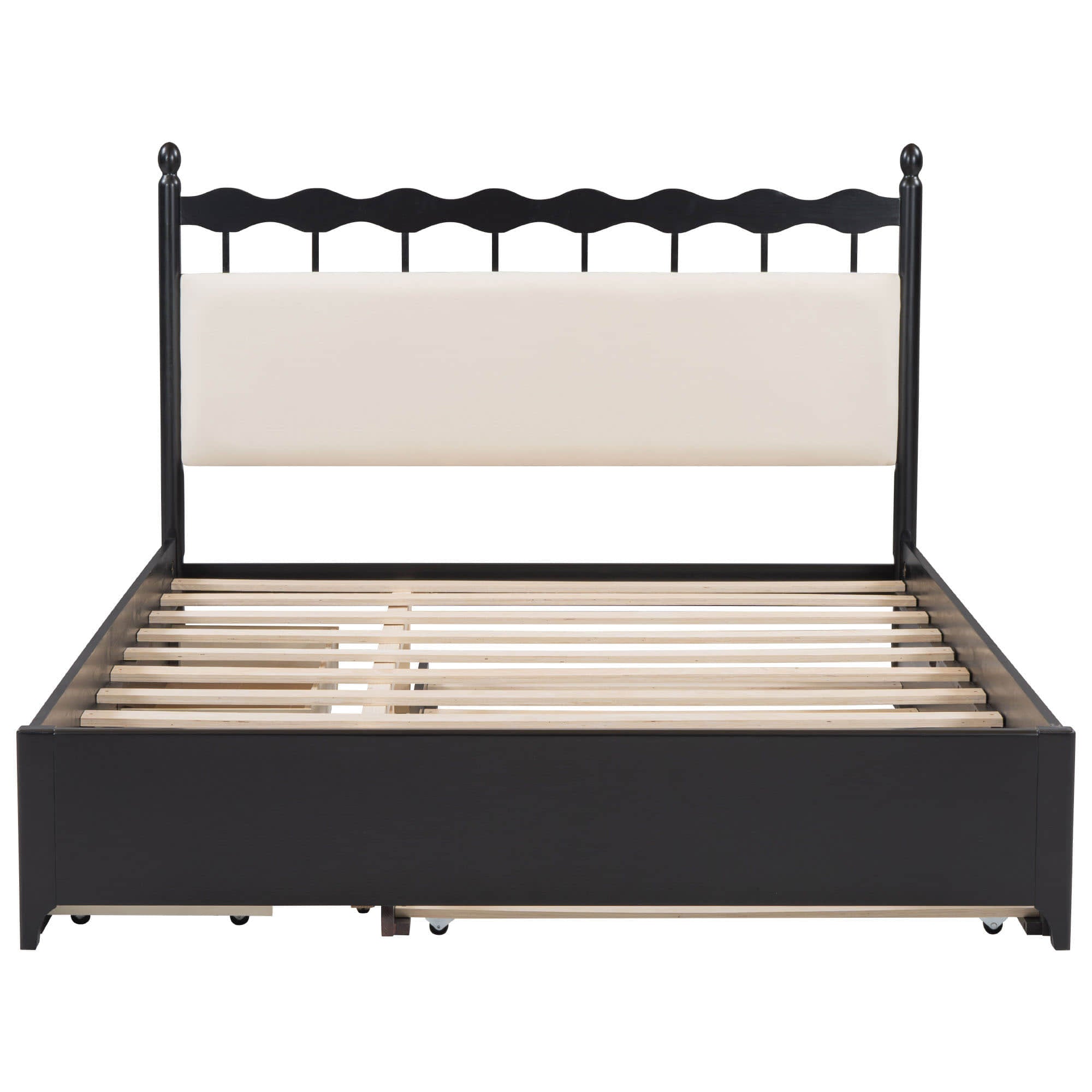 Wooden Queen Storage Bed with Headboard and Storage, Twin Trundle Bed